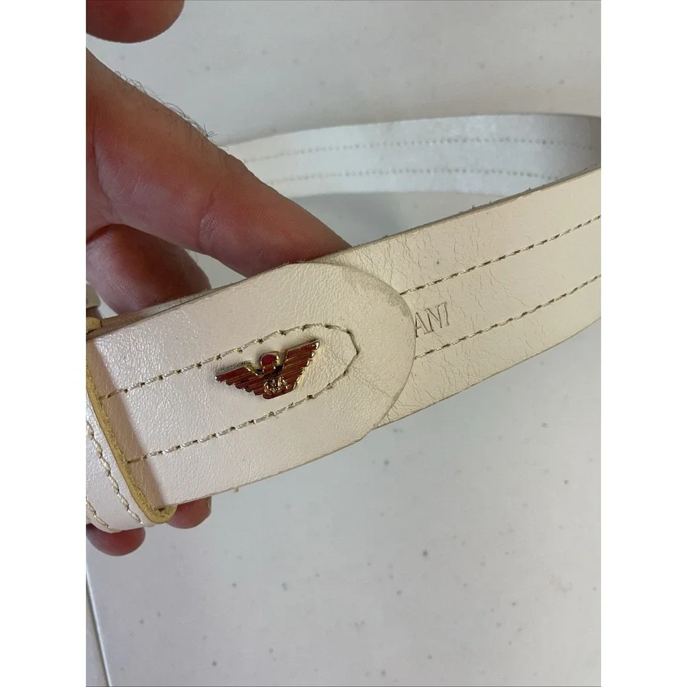 Emporio Armani White Belt 2 tone gold and silver‎ buckle logos
